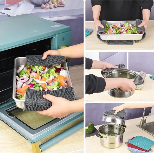 Alt view image 5 of 7 - Silicone Trivets Mats, Silicone Hot Pads for Pot Holder, Square Trivets for Hot Dishes, Pots and Pans, Multi Purpose Hot Pads for Kitchen Counter, Non Slip Heat Resistant Mats Set 4 Navy