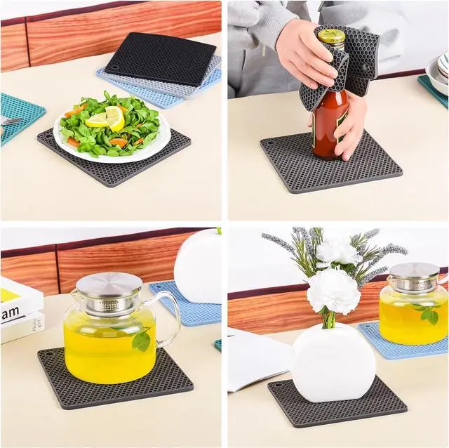 Alt view image 7 of 7 - Silicone Trivets Mats, Silicone Hot Pads for Pot Holder, Square Trivets for Hot Dishes, Pots and Pans, Multi Purpose Hot Pads for Kitchen Counter, Non Slip Heat Resistant Mats Set 4 Navy