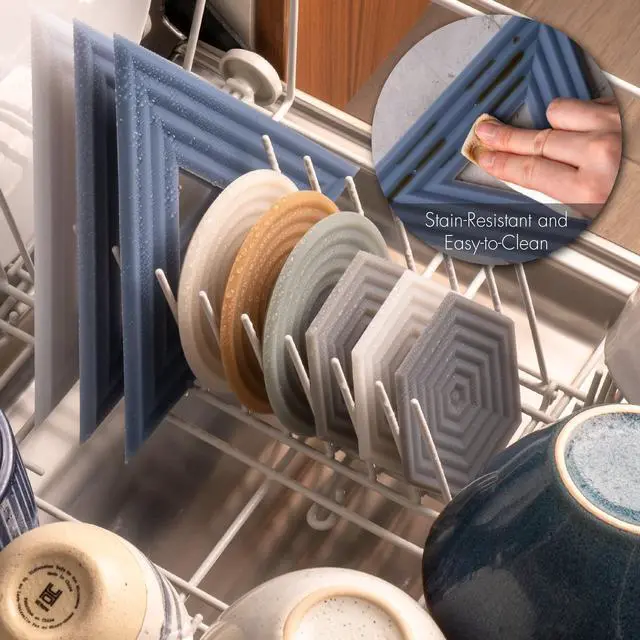 Alt view image 6 of 7 - Extra Thick Silicone Trivets (Featured in ELLE Decor & BuzzFeed) Waterproof Dishwasher-Safe Stain Resistant (Set of 3 Sandstone Degr Trivets) Outdoor Rubber Beige Mid-Century Modern