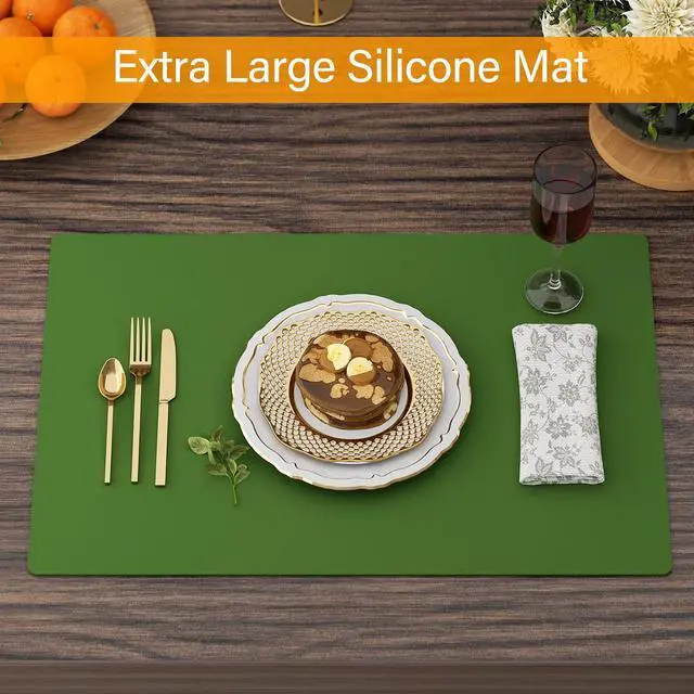 Alt view image 4 of 7 - 2-Pack Extra Thick Silicone Counter Mats - 24x16 Large Heat Resistant Kitchen Countertop Protector, Non-Slip Hot Pad Trivet for Air Fryer, Hot Pots & Pans, Coffee Maker(Green)