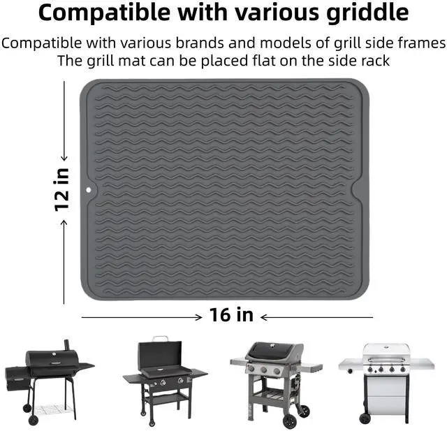 Alt view image 2 of 7 - Silicone Grill Tools Mat for Blackstone Weber Traeger Pit Boss Flat Top Grill Smoker,BBQ Accessories Pad Mats for Outdoor Kitchen Counter Cooking, Side Shelf Spatula Mat,Gifts for Men (Grey)