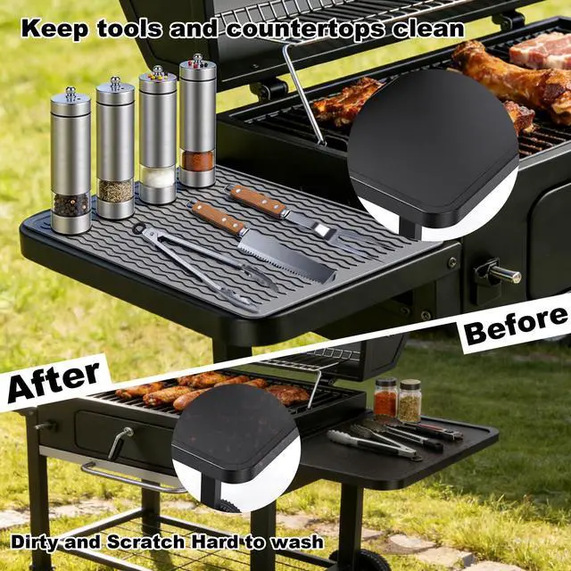 Alt view image 4 of 7 - Silicone Grill Tools Mat for Blackstone Weber Traeger Pit Boss Flat Top Grill Smoker,BBQ Accessories Pad Mats for Outdoor Kitchen Counter Cooking, Side Shelf Spatula Mat,Gifts for Men (Grey)