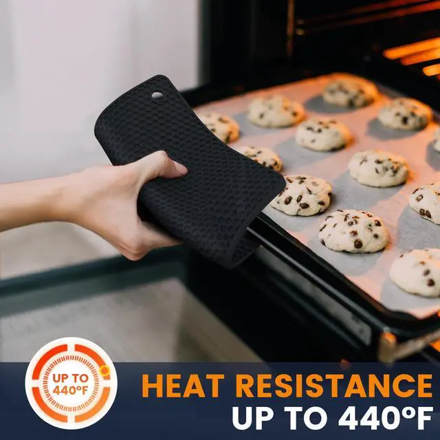 Alt view image 7 of 7 - Silicone Trivet Mats 4 Heat Resistant Pot Holders Multipurpose Non-Slip Hot Pads for Kitchen Potholders, Drying mat, Jar Opener, Spoon Holder, Coaster.(Black Nordic Blue)