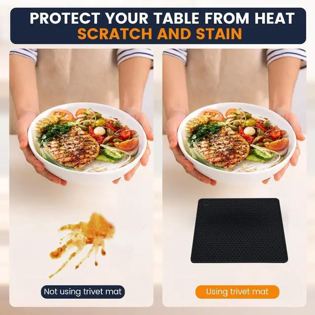 Alt view image 5 of 7 - Silicone Trivet Mats 4 Heat Resistant Pot Holders Multipurpose Non-Slip Hot Pads for Kitchen Potholders, Drying mat, Jar Opener, Spoon Holder, Coaster.(Black Nordic Blue)