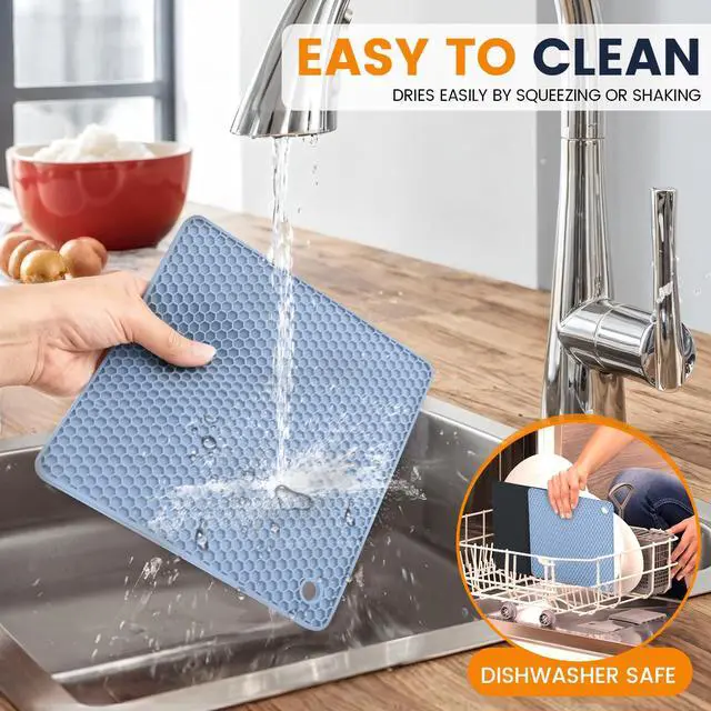 Alt view image 6 of 7 - Silicone Trivet Mats 4 Heat Resistant Pot Holders Multipurpose Non-Slip Hot Pads for Kitchen Potholders, Drying mat, Jar Opener, Spoon Holder, Coaster.(Black Nordic Blue)