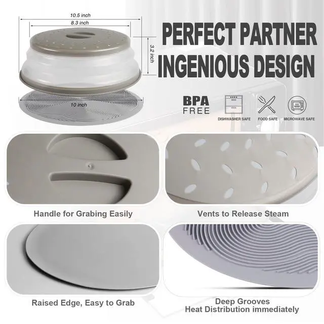 Alt view image 6 of 7 - 2 in 1, Microwave Splatter Cover for Food & Silicone Microwave Mat, Mat as Bowl Holder, Trivet, Pot Holders, Drying, Baking, Utensils Rest for Kitchen Counter, Dishwasher Safe, Grey