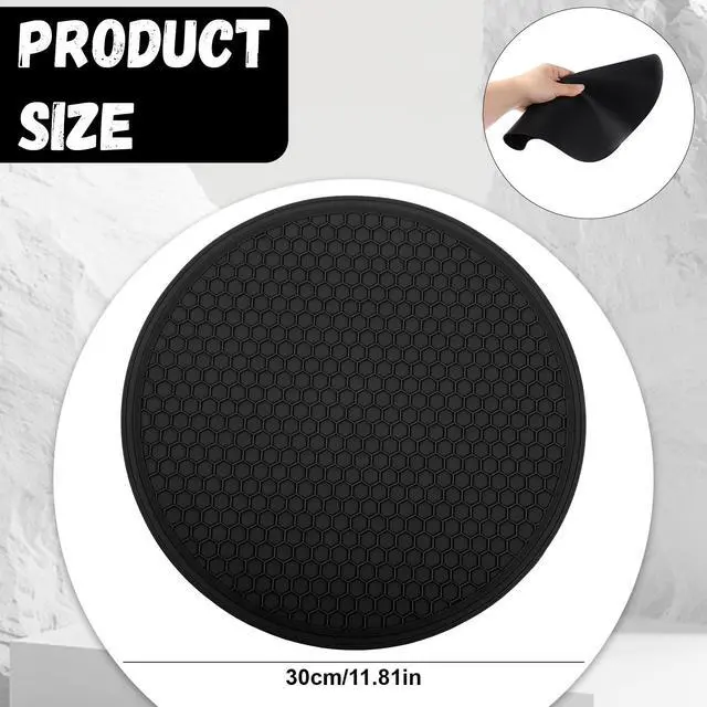 Alt view image 2 of 7 - Silicone Microwave Mat, 11.8" x 11.8" Non-Slip Silicone Trivet, Heat Resistant Multifunctional Mat for Kitchen, Non Stick Turntable Mat, Black 1 Pcs