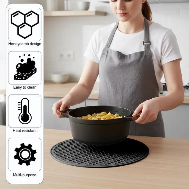 Alt view image 7 of 7 - Silicone Microwave Mat, 11.8" x 11.8" Non-Slip Silicone Trivet, Heat Resistant Multifunctional Mat for Kitchen, Non Stick Turntable Mat, Black 1 Pcs