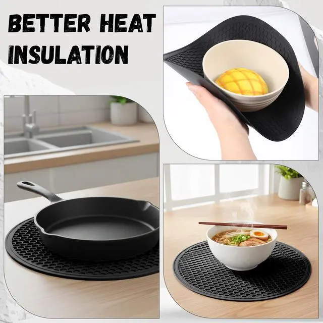 Alt view image 4 of 7 - Silicone Microwave Mat, 11.8" x 11.8" Non-Slip Silicone Trivet, Heat Resistant Multifunctional Mat for Kitchen, Non Stick Turntable Mat, Black 1 Pcs
