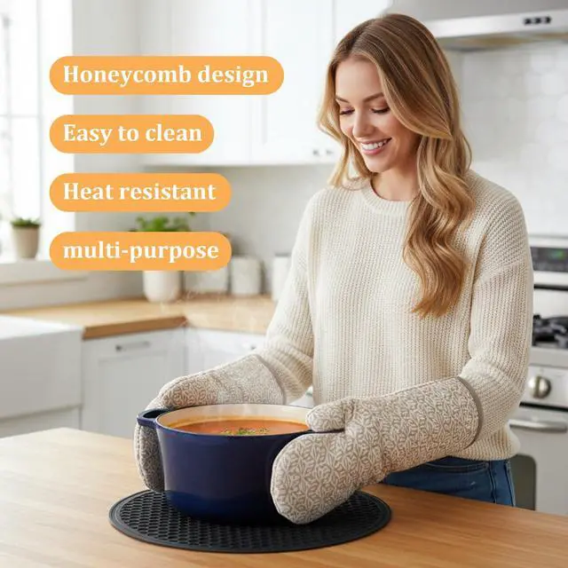 Alt view image 3 of 7 - Heat Resistant Multifunctional Silicone Microwave Mat, 10 Inch Round Non-Slip Trivet, Heat Resistant Non Slip Trivet for Kitchen Hot Plate Bowl Mug Hot Pot Holder, Dishwasher Safe