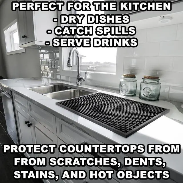 Alt view image 7 of 7 - Silicone Drip Mat - 1/2 Inch Thick, Heat-Resistant and Food Safe - Counter Top, Coffee Bar or Restaurant - Drying Mat for Glasses - 18x12 Inches