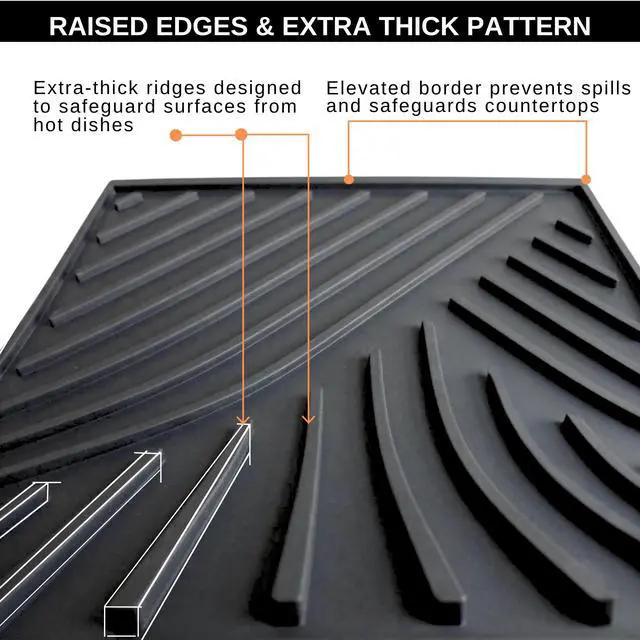 Alt view image 4 of 7 - Extra Large Silicone Trivets for hot Dishes 16x12Inch - mat with Thick and Modern Design Multi-Purpose, Heat Resistant Hot Pads for Kitchen Countertop, Black