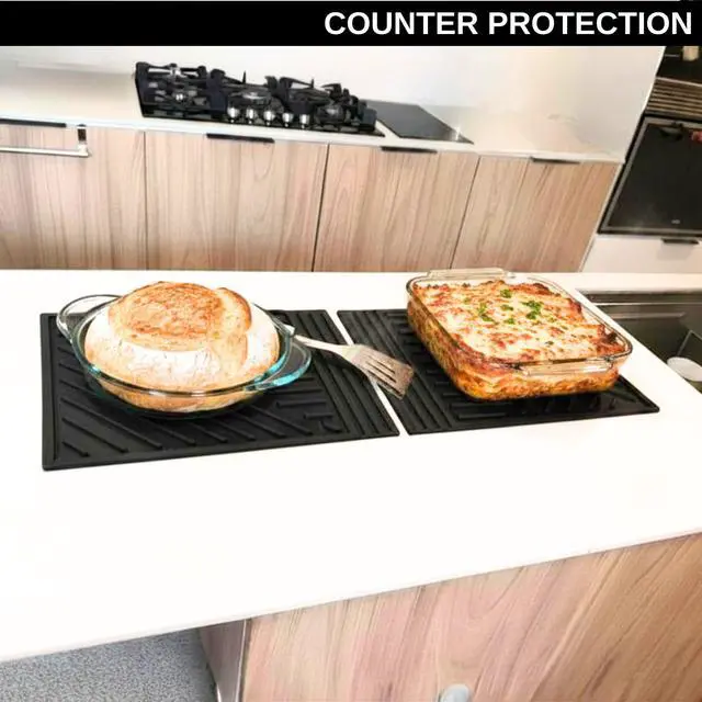 Alt view image 5 of 7 - Extra Large Silicone Trivets for hot Dishes 16x12Inch - mat with Thick and Modern Design Multi-Purpose, Heat Resistant Hot Pads for Kitchen Countertop, Black
