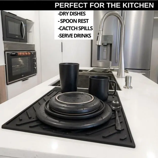 Alt view image 6 of 7 - Extra Large Silicone Trivets for hot Dishes 16x12Inch - mat with Thick and Modern Design Multi-Purpose, Heat Resistant Hot Pads for Kitchen Countertop, Black