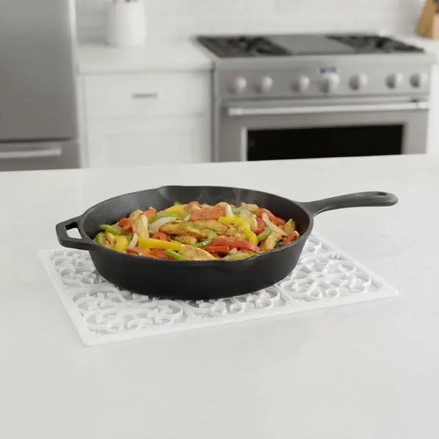 Alt view image 3 of 7 - Extra Large, Thick, Silicone Trivet for Hot Dishes, Pots, and Pans, Heat Resistant Mat for Countertop, Hot Pad for Kitchen, Easy to Clean, 16 x 12 x 3/8 Inches, White