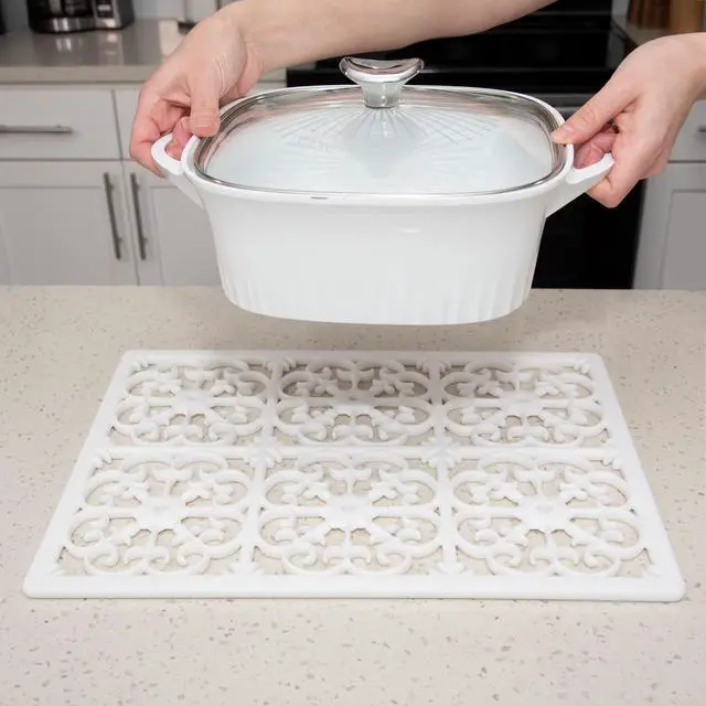 Alt view image 4 of 7 - Extra Large, Thick, Silicone Trivet for Hot Dishes, Pots, and Pans, Heat Resistant Mat for Countertop, Hot Pad for Kitchen, Easy to Clean, 16 x 12 x 3/8 Inches, White