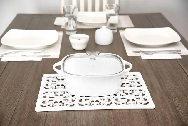 Alt view image 7 of 7 - Extra Large, Thick, Silicone Trivet for Hot Dishes, Pots, and Pans, Heat Resistant Mat for Countertop, Hot Pad for Kitchen, Easy to Clean, 16 x 12 x 3/8 Inches, White