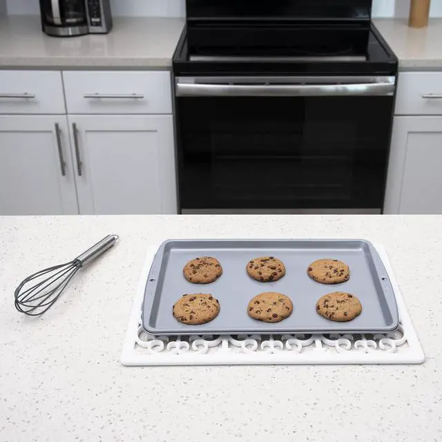 Alt view image 6 of 7 - Extra Large, Thick, Silicone Trivet for Hot Dishes, Pots, and Pans, Heat Resistant Mat for Countertop, Hot Pad for Kitchen, Easy to Clean, 16 x 12 x 3/8 Inches, White
