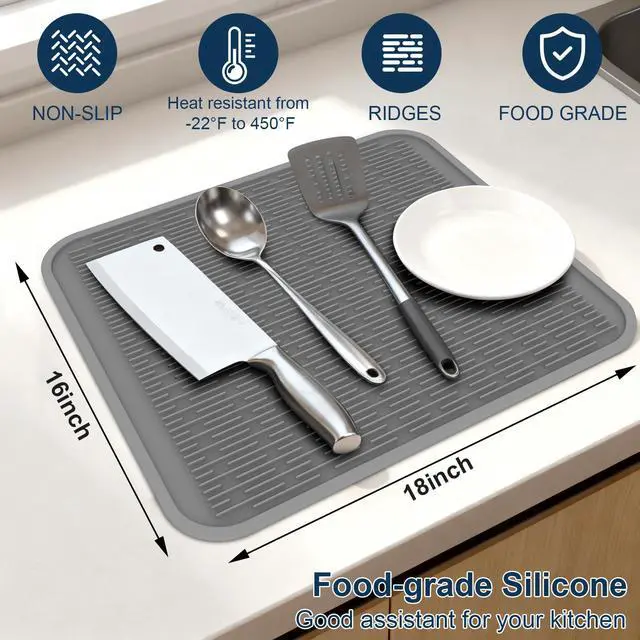 Alt view image 2 of 7 - Extra Large Silicone Trivet drying mat for kitchen counter Gray 2 Pack