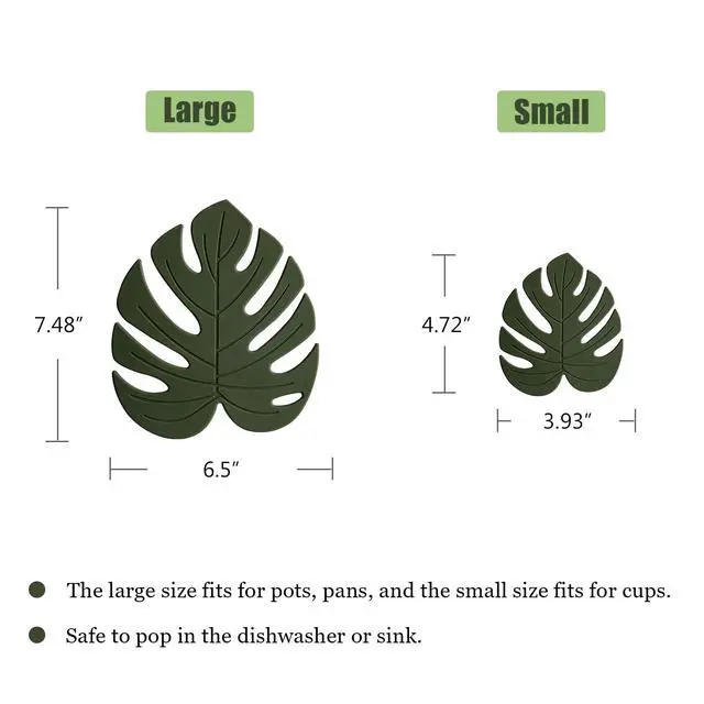 Alt view image 6 of 7 - Silicone Trivet Mat Set of 2, Monstera Pot Holder Hot Pads for Table & Countertop, Soft Rubber Multi-Use Trivets for Pots & Dish, Non Slip Coasters (Large)