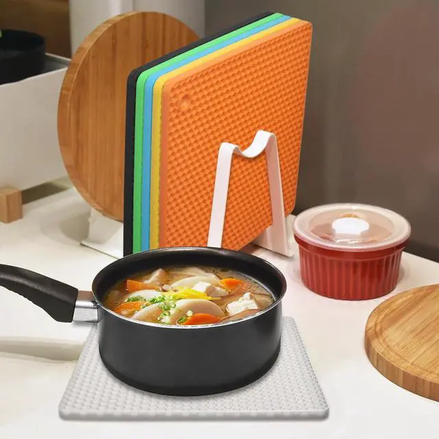 Alt view image 4 of 7 - Silicone Square Trivets Mat, 6 Packs Multipurpose Non Slip Heat Resistant Pot Holder-White