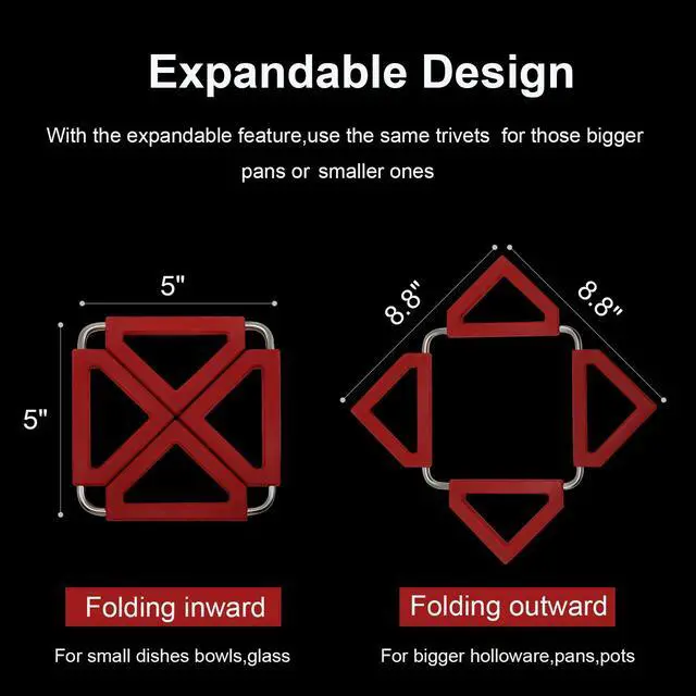 Alt view image 3 of 7 - Set of 5 Silicone Trivet Mat Expandable Hot Pot Holder with Stainless Steel Frame for Home Kitchen Heat Resistant Insulated Hot Pads Coasters Table Dish Mat Tableware Placemat for Hot Pans Bowls