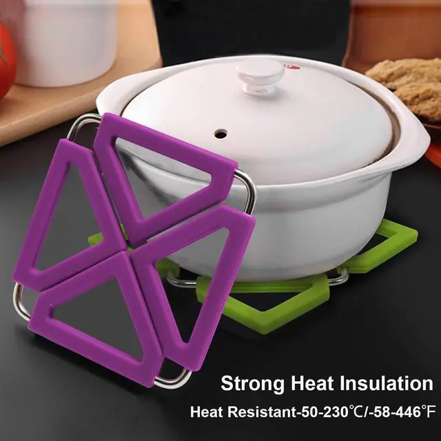 Alt view image 4 of 7 - Set of 5 Silicone Trivet Mat Expandable Hot Pot Holder with Stainless Steel Frame for Home Kitchen Heat Resistant Insulated Hot Pads Coasters Table Dish Mat Tableware Placemat for Hot Pans Bowls