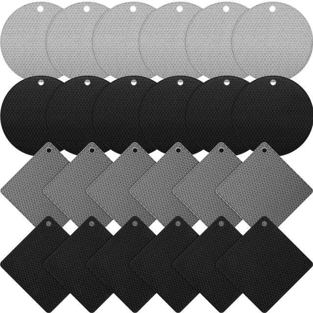 Main image of Silicone Trivets Bulk Non Slip Heat Resistant Hot Pads for Kitchen Countertops Table Pot Holders Mats for Hot Dishes Restaurant Catering Event Party Gathering, Round Square(Gray, Black)