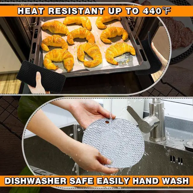 Alt view image 5 of 6 - Silicone Trivets Bulk Non Slip Heat Resistant Hot Pads for Kitchen Countertops Table Pot Holders Mats for Hot Dishes Restaurant Catering Event Party Gathering, Round Square(Gray, Black)