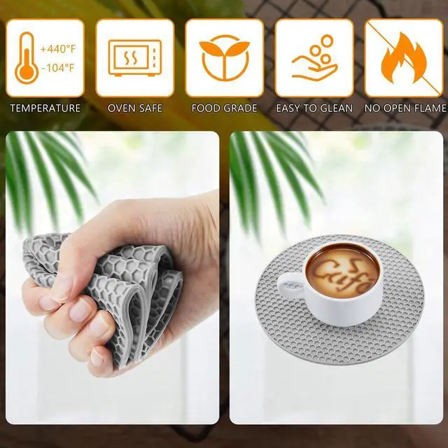 Alt view image 3 of 6 - Silicone Trivets Bulk Non Slip Heat Resistant Hot Pads for Kitchen Countertops Table Pot Holders Mats for Hot Dishes Restaurant Catering Event Party Gathering, Round Square(Gray, Black)
