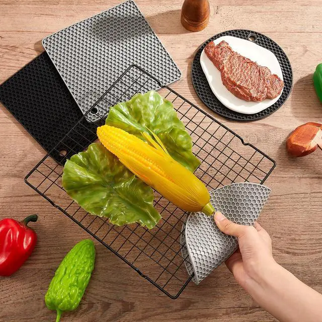 Alt view image 6 of 6 - Silicone Trivets Bulk Non Slip Heat Resistant Hot Pads for Kitchen Countertops Table Pot Holders Mats for Hot Dishes Restaurant Catering Event Party Gathering, Round Square(Gray, Black)