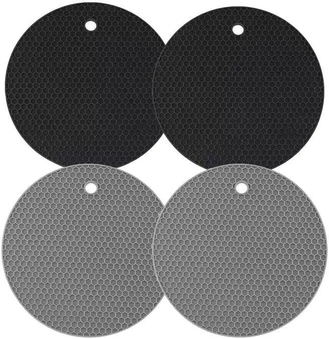 Main image of Silicone Trivet Mats, 4 Pack, Black and Grey