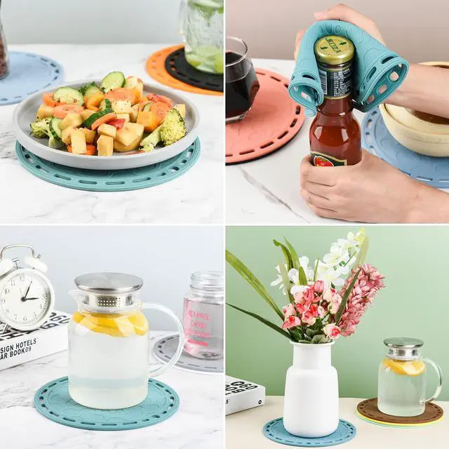 Alt view image 5 of 7 - White Silicone Trivet Mat Big Round Silicone Pot Holder Hot Pads and Trivets for Hot Dishes and Hot Pots, Hot Mats for Countertops, Tables, Spoon Rest Small Place Mats Set 3