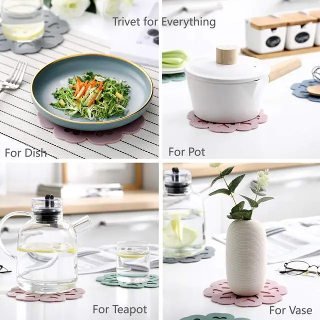 Alt view image 3 of 7 - Set 4 Silicone Trivet Mat - Hot Pot Holder Hot Pads for Table & Countertop - Trivet for Hot Dishes - Non-Slip & Heat Resistant Modern Kitchen Hot Pads for Pots & Pans, Assort 4 Colors