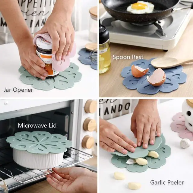 Alt view image 4 of 7 - Set 4 Silicone Trivet Mat - Hot Pot Holder Hot Pads for Table & Countertop - Trivet for Hot Dishes - Non-Slip & Heat Resistant Modern Kitchen Hot Pads for Pots & Pans, Assort 4 Colors