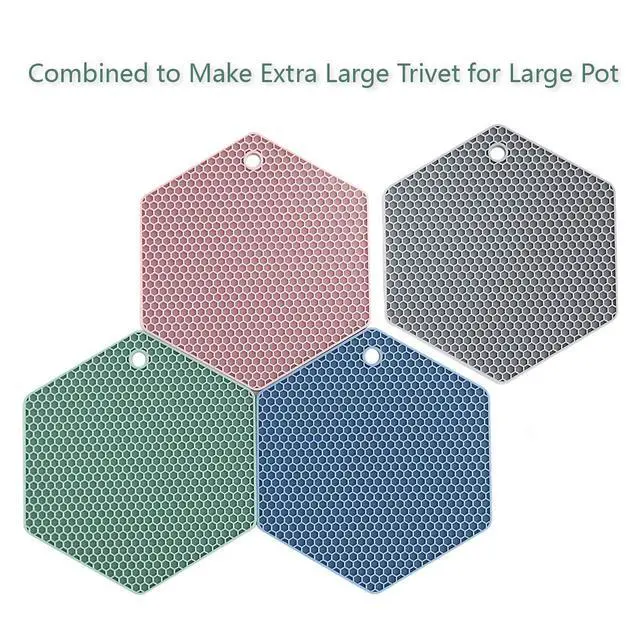 Alt view image 2 of 6 - 4 Packed Colorful Silicone Trivet Mats - DIY Different Size Dish Drying Mat, Hot Pot Holder for Pots & Pans, Non-Slip & Heat Resistant Kitchen Hot Pads for Countertops & Table, Assorted 4 Colors