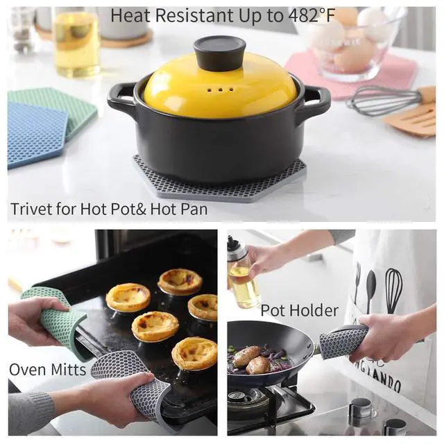 Alt view image 4 of 6 - 4 Packed Colorful Silicone Trivet Mats - DIY Different Size Dish Drying Mat, Hot Pot Holder for Pots & Pans, Non-Slip & Heat Resistant Kitchen Hot Pads for Countertops & Table, Assorted 4 Colors