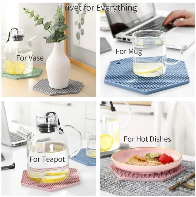 Alt view image 5 of 6 - 4 Packed Colorful Silicone Trivet Mats - DIY Different Size Dish Drying Mat, Hot Pot Holder for Pots & Pans, Non-Slip & Heat Resistant Kitchen Hot Pads for Countertops & Table, Assorted 4 Colors