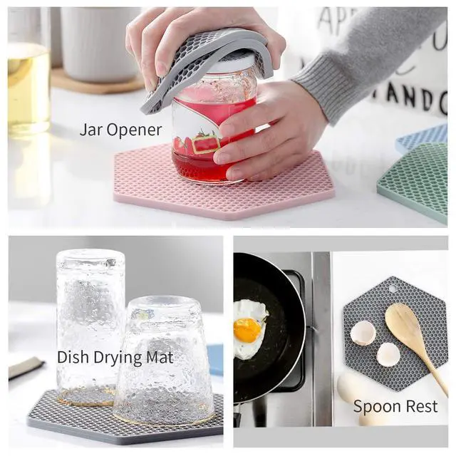 Alt view image 6 of 6 - 4 Packed Colorful Silicone Trivet Mats - DIY Different Size Dish Drying Mat, Hot Pot Holder for Pots & Pans, Non-Slip & Heat Resistant Kitchen Hot Pads for Countertops & Table, Assorted 4 Colors