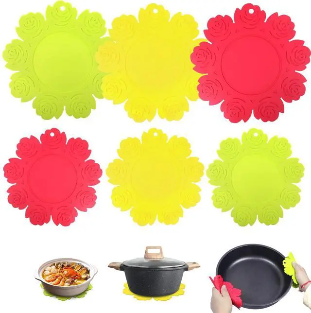 Main image of Set of 6 Silicone Trivet Mat, Multipurpose Non Slip Heat Resistant for Hot Dishes, Hot Pots and Pans, Pot Holder, Hot Pad, Dining Table Kitchen Countertops Tablecloth Protection, 6.1/7.5 Inch