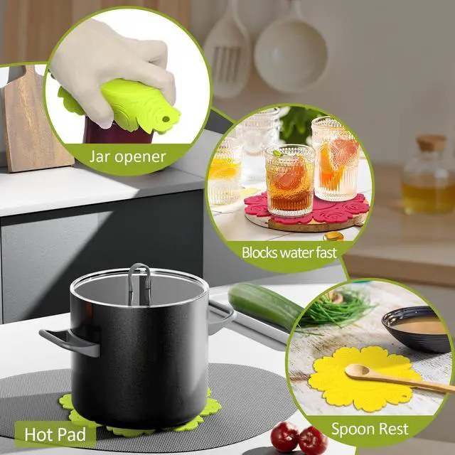 Alt view image 3 of 7 - Set of 6 Silicone Trivet Mat, Multipurpose Non Slip Heat Resistant for Hot Dishes, Hot Pots and Pans, Pot Holder, Hot Pad, Dining Table Kitchen Countertops Tablecloth Protection, 6.1/7.5 Inch