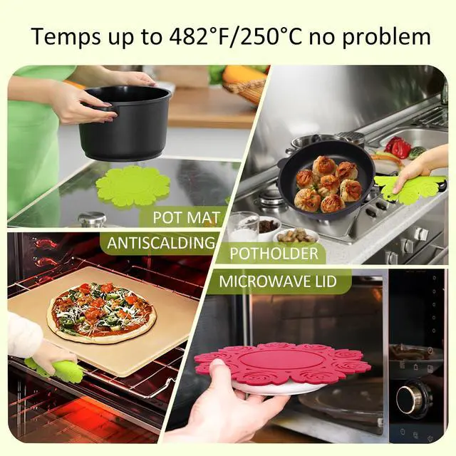 Alt view image 4 of 7 - Set of 6 Silicone Trivet Mat, Multipurpose Non Slip Heat Resistant for Hot Dishes, Hot Pots and Pans, Pot Holder, Hot Pad, Dining Table Kitchen Countertops Tablecloth Protection, 6.1/7.5 Inch