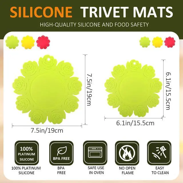 Alt view image 5 of 7 - Set of 6 Silicone Trivet Mat, Multipurpose Non Slip Heat Resistant for Hot Dishes, Hot Pots and Pans, Pot Holder, Hot Pad, Dining Table Kitchen Countertops Tablecloth Protection, 6.1/7.5 Inch