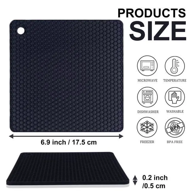 Alt view image 2 of 7 - Silicone Trivets for Hot Pots and Pans,Multipurpose Non Slip Heat Resistant Pot Holder,Heat Resistant Pot Holders Silicone Mats for Kitchen Countertops/Table (Square)