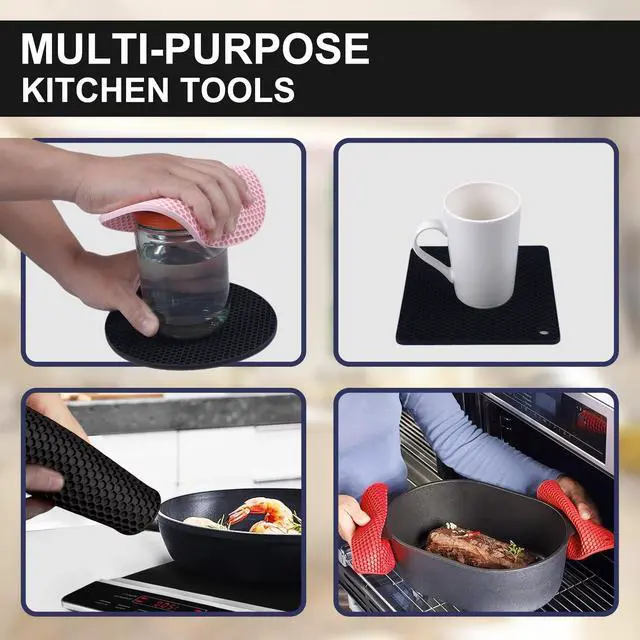 Alt view image 5 of 7 - Silicone Trivets for Hot Pots and Pans,Multipurpose Non Slip Heat Resistant Pot Holder,Heat Resistant Pot Holders Silicone Mats for Kitchen Countertops/Table (Square)