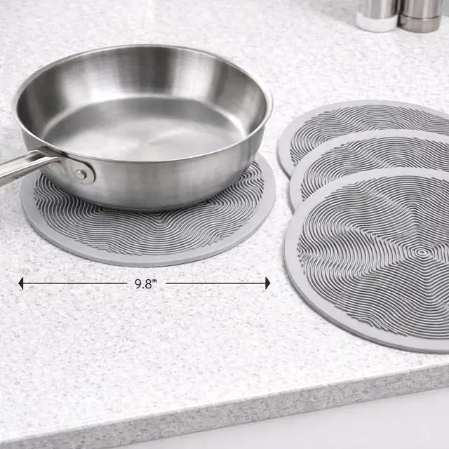Alt view image 2 of 7 - Silicone Hot Pot Holder Mats 10in (3-PCS) - Heat Resistant Countertop Protector with Non-Slip Geometric Pattern, Easy Clean Kitchen Trivet for Dining Table, Stove Top, Counter Safe Medium Grey