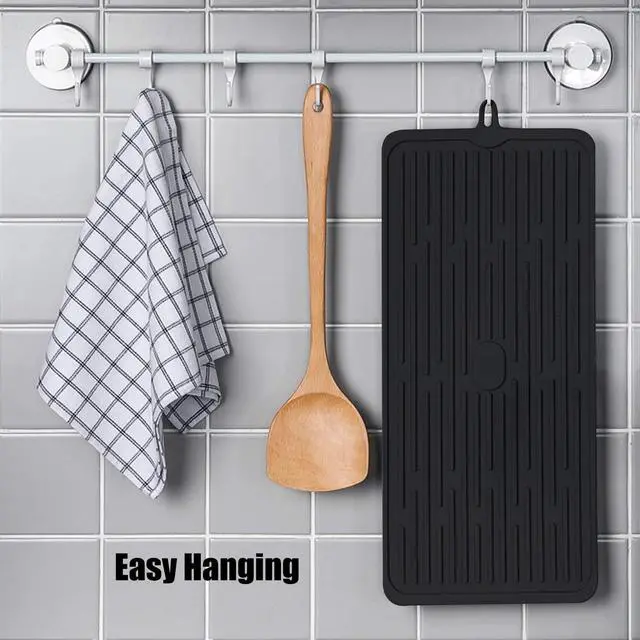 Alt view image 6 of 7 - Silicone Dish Drying Mat 18x8, Heat Resistant Trivets for Kitchen Counter, Draining Mat, Sink Mat, Hot Pads for Multiple Usage (Black)