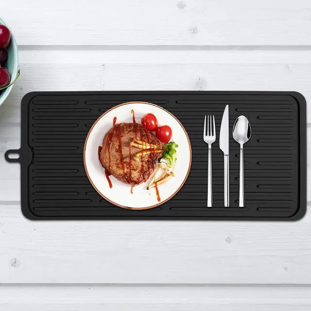 Alt view image 7 of 7 - Silicone Dish Drying Mat 18x8, Heat Resistant Trivets for Kitchen Counter, Draining Mat, Sink Mat, Hot Pads for Multiple Usage (Black)