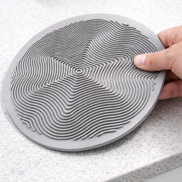 Alt view image 6 of 7 - Silicone Hot Pot Holder Mats 10in (3-PCS) - Heat Resistant Countertop Protector with Non-Slip Geometric Pattern, Easy Clean Kitchen Trivet for Dining Table, Stove Top, Counter Safe Medium Grey