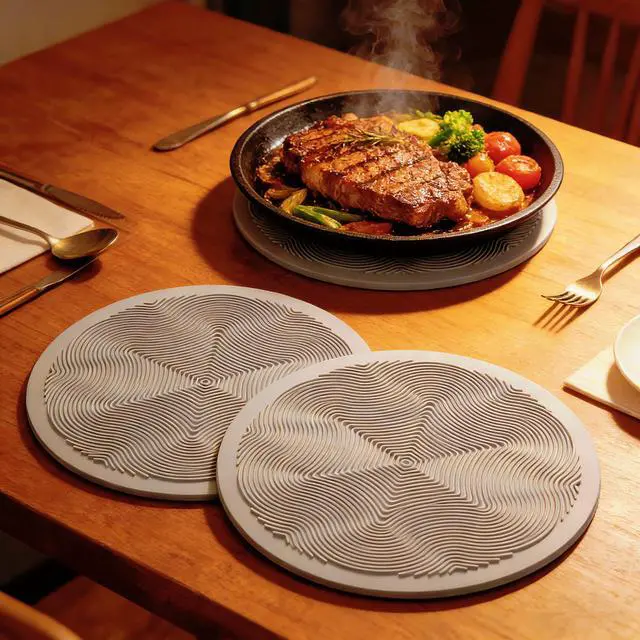 Alt view image 7 of 7 - Silicone Hot Pot Holder Mats 10in (3-PCS) - Heat Resistant Countertop Protector with Non-Slip Geometric Pattern, Easy Clean Kitchen Trivet for Dining Table, Stove Top, Counter Safe Medium Grey